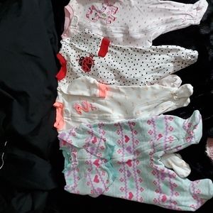 BUNDLE of 4 Infant Girl' Lg-Sleeve Footed Onesie Outfits-Garanimals-EUC-Sz 0-3mo
